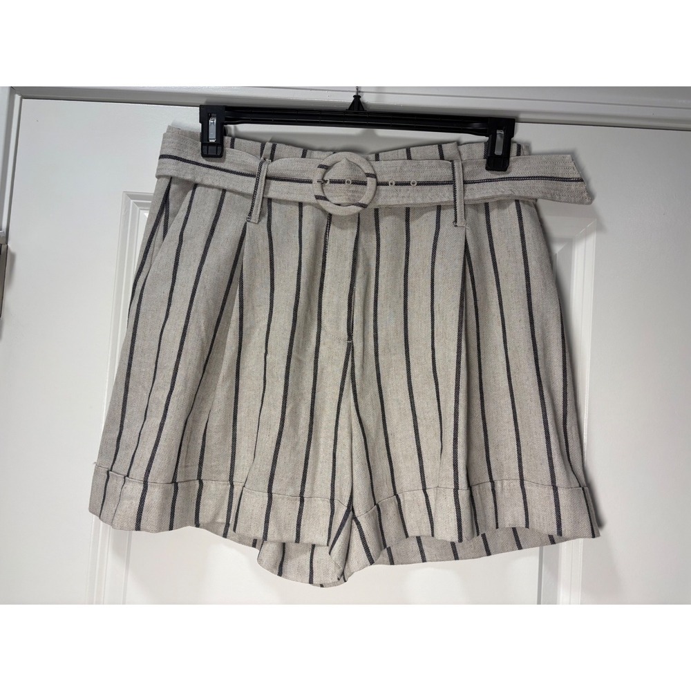 Worthington Womens Striped High Waisted Belted Linen Blend Shorts